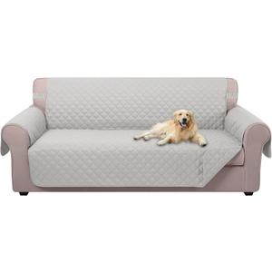 U-NICE HOME 4 Seater Sofa Cover 91 Inch Large Couch Covers for 4 Cushion Couch with Elastic Straps Water Resistant Furniture Protector Cover for Pets Cat (Sofa XX-Large, Light Grey/Light Grey)