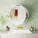 Round Medicine Cabinet Mirror with Shelf, Bathroom Wall Cabinet Medicine Cabinet with Vanity Mirror, Surface Mount Above Toilet Storage Cabinet, White