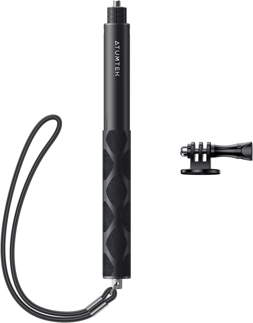 ATUMTEK 45" Invisible Selfie Stick, 1/4" Extended Monopod Pole, Solid and Compact Design for Insta360, for GoPro, DJI, Action Camera (Buckle Mount for GoPro and Wrist Strap Included)