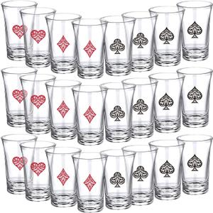 Chuangdi 24 Pcs Casino Shot Glasses Party Decorations 1.2 Ounce Poker Acrylic Funny Shots Glasses for Casino Themed Party Favors for Las Vegas Adults Poker Game Night Decoration Birthday Supplies