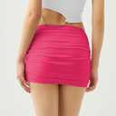 Women's Bodycon Mini Skirt Ruched Mesh Stretch Sexy Skirts (Pink, L)