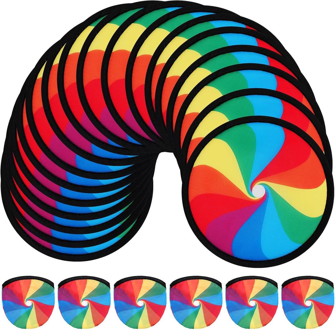 24 Pcs Foldable Flying Disc Fans Set Rainbow Fans Colorful Flying Disc Bulk Beach Pride Gift Toy for Outdoor Activity Colorful Sports Game Party Favor Supplies