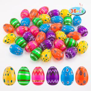 JIALWEN Plastic Easter Eggs 36PCS Printed Fillable Eggs Bright Colorful for Easter Theme Party Easter Basket Stuffers Fillers Surprise Eggs Easter Hunt Favors