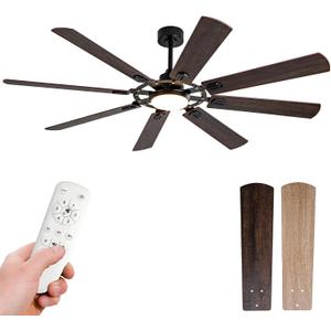 Ceiling Fans with Lights and Remote,72 Inch Farmhouse Large Ceiling fan,Black Modern Ceiling Fan with Light,8 Blades,3 Color Temperatures LED Light,Reversible 6 Speeds Remote Control