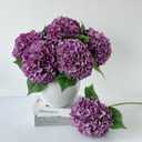 ZYTUYO 5 Pcs Dark Purple Silk Hydrangea Artificial Flowers - Boho Dried Touch 20'' Faux Hydrangeas for Fall Home Decor, Kitchen, Living Room, Porch Wreath, Xmas, Wedding Flower Arrangement