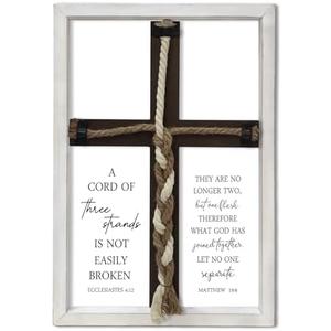 Surfapans A Cord of Three Strands Wedding Ceremony Wall Decor 15"X10" Sand Unity Knot Braid Art Cross Rope Sign Ecclesiastes 4:12 for Couple Anniversary Christian Marriage (White)