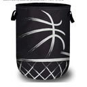 Black Basketball Laundry Basket, Foldable Sport Ball Theme Laundry Hamper Tote Bag Dirty Clothes Storage Bucket Toy Organizer for Bathroom/Laundry/Bedroom 15.7"x19.6"