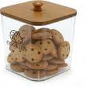 Cookie Jars with Wooden Lids Airtight, 2L Plastic Cookie Tin, Wide Mouth Candy Jar, Kitchen Counter Food Storage Container, Cute Jar for Gift Giving, BPA-Free, Clear (Rectangle)