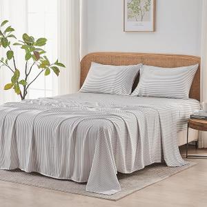 Sijo AiryWeight Tencel Sheet Set, 100% Lyocell Derived from Eucalyptus, Buttery Soft, Architectural Digest Best Cooling Sheets Winner - 3pc - 2 Pillowcases 1 Fitted (Stripe, Queen)