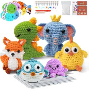 Allaugh Crochet Kit for Beginners Kids: 6pcs Cute Animal Crochet Set Knitting Gift for 8-12 Year Old - Easy to Learn with Step-by-Step Video Tutorials Hook Yarn for Crocheting - DIY Birthday Presents