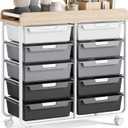 Rolling Storage Cart with 10 Large Drawers, Utility Cart with Wooden TableTop for Craft Organizers, Art Supply Storage, Home Office Organization, Cart with Wheels for Classroom, School (Grey)