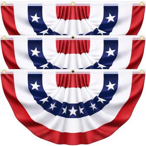 3 x 6 Feet 3 Pack American USA Pleated Half Fan Bunting Flags Outdoor,Bunting Flags Patriotic Half Fan Banner Flag for Party Memorial Day Fourth of July Independence Day 4th of July Decorations