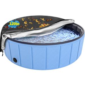 Extra Large Foldable Dog Pool Cover, Hyperzoo 120 Inch Waterproof Round Pet Pool Cover with Drawstring to Keep Leaves Out, Tear-Resistant Collapsible Dog Swimming Pool & Kiddie Pool Cover for Outdoor