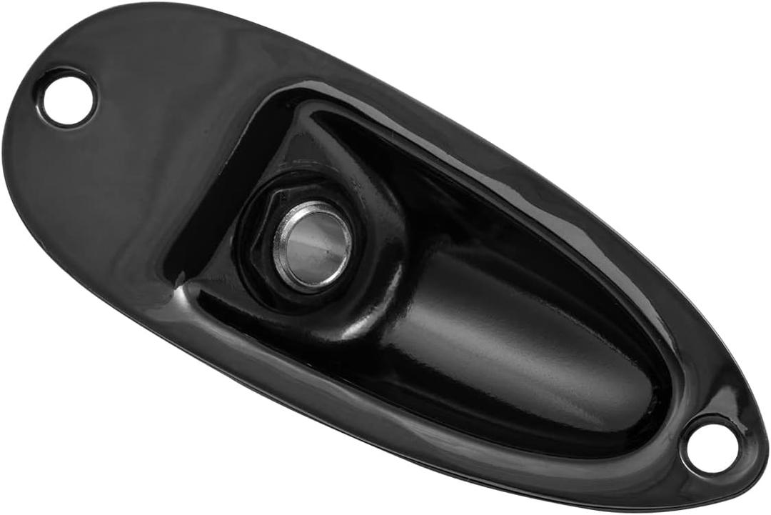 Black Guitar Jack Plate, Guitar Input Output Jack Socket Plate, Guitar Boat Style Jack Plate, Guitar Jack Plate with Screws for Strat Fender Style Electric Guitar Parts Replacement