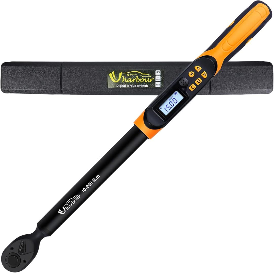 Digital Torque Wrench 1/2 Drive, 14.8-147.5 ft-lbs (20-200Nm), with Buzzer & LED Indicator, for Automotive, Motorcycle & Bicycle, 2% Accuracy
