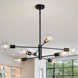 KAISITE Modern Chandelier Sputnik Ceiling Light Fixture Black Chandelier for Bedroom Living Room 8-Light Height Adjustable Dining Room Farmhouse Chandelier Over Table Ceiling Hanging Kitchen Lighting