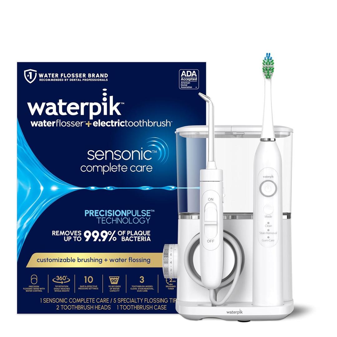Waterpik Sensonic Complete Care Water Flosser and Rechargeable Electric Toothbrush Combo Set for Teeth Cleaning and Flossing, CC-04, White, Packaging May Vary