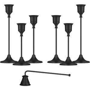 Black Candleholders for Taper Candlesticks Plus Candle Snuffer  Dining Table Dcor Centrepiece - Metal Candelabra Candlestick Holder - Black Dcor for Home Weddings Celebrations Events (Set of 6 Pcs)