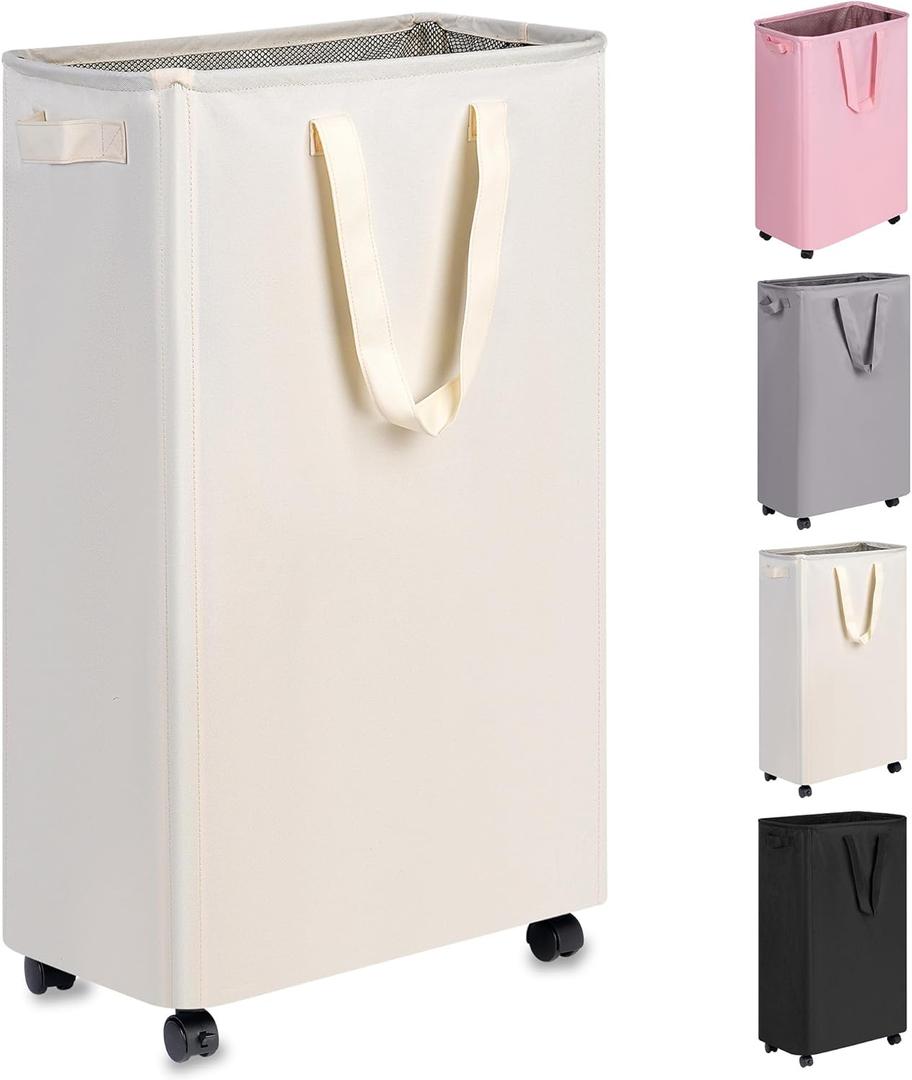 eFluky Slim Rolling Laundry Basket for Clothes, Bedroom & Dorm (Beige, 75L)
