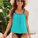 ZAFUL Two Piece Tankini Swimsuit for Women High Waisted Tummy Control Bathing Suit Double Up Tankini Set (Blue, L)