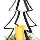 Christmas Table Centerpiece Decorations, Metal Christmas Tree Candle Holder with Battery Operated Candle Light Artificial Red Berries Pinecones Xmas Decor for Home Farmhouse Party