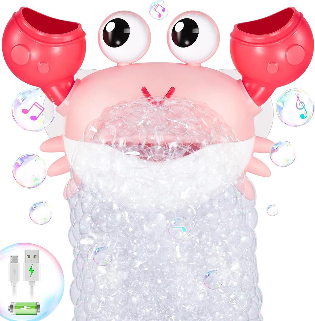 Gigilli Crab Baby Girl Bath Toys, Rechargeable Bath Bubble Machine for Toddler, Automatic Shower Bathtub Bubble Maker with Music Control for Kids Ages 1-3 6-12 12-18 Months 1st Birthday Gifts