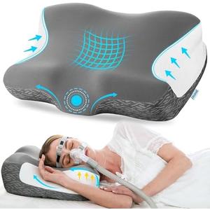 Elviros Cervical Neck Pillow for Neck Pain Relief, CPAP Pillow for Side, Back & Stomach Sleepers, Ergonomic Orthopedic Pillow for CPAP Users to Reduce Air Leaks and Mask Pressure, Dark Grey