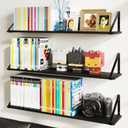 BAMEOS Rustic Wood Wall Shelves - Set of 3, Large Bookshelf for Living Room, Bedroom and Kitchen, Black Shelves for Wall Decor