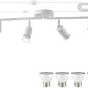 Dimmable Plug in Track Light White 4 Light Plug in Ceiling Lighting Fixture with 16.4' Long Cord,4 Way Ceiling Spotlight,Rotatable Wall Mount Light Head,LED dimmable Spot Bulbs Included