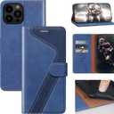 for iPhone 13 Pro Wallet Case,Leather Flip Case [RFID Blocking] Credit Card Holder Folio Magnetic Stand TPU Shockproof Cover Color Matching for iPhone 13 Pro (6.1") Navy Blue