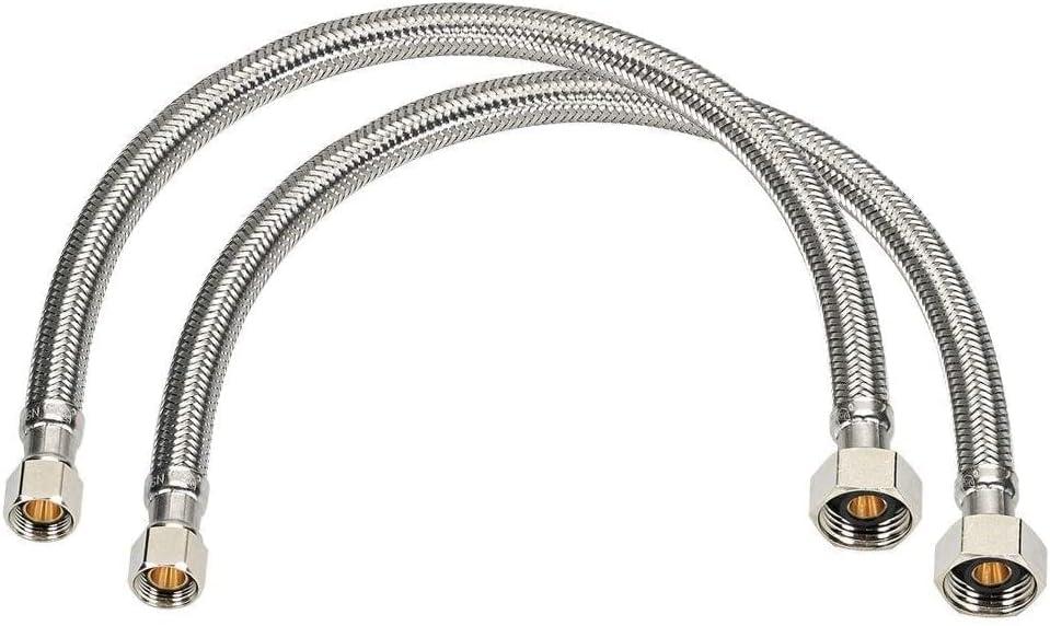 2 Pieces XFITTING 3/8" Comp x 1/2" FNPT Faucet Supply Hose Line, 18" Long, Braided Stainless Steel