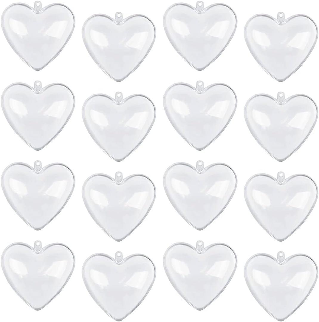 Jangostor 20 Packs Clear Heart Ornaments Balls Valentines Day Ornaments Ball to Fill, DIY Plastic Fillable Valentine Decorations Tree Balls Baubles Craft Transparent Ball (6.5CM)