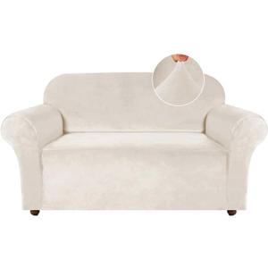 Turquoize Loveseat Covers Stretch Love Seat Couch Covers for 2 Cushion Couch Velvet Furniture Covers for Sofa with Elastic Bottom Crafted from Polyester, Spandex (Loveseat, Ivory)