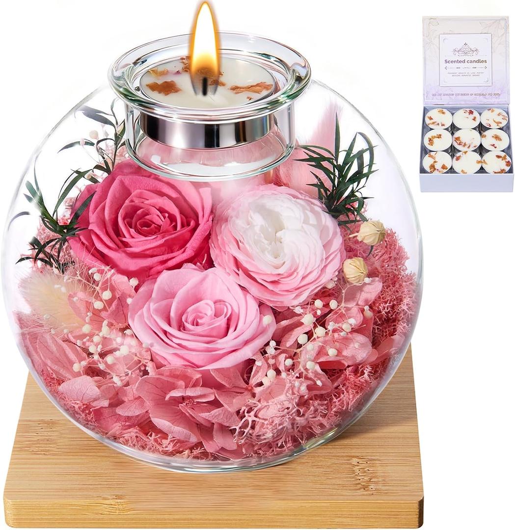 Mothers Day Rose Gifts for Mom Birthday Gift for Women Flowers for Delivery Preserved Flowers Forever Eternal Rose in Glass Dome Mother's Day Flower Gifts for Wife Grandma Sister from Daughter, Pink