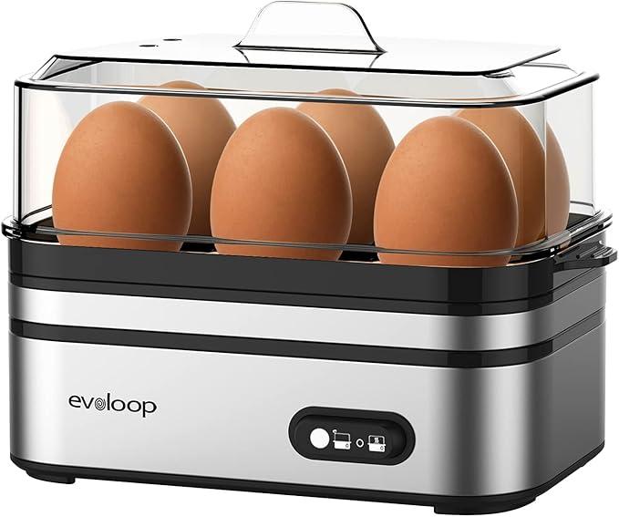 Evoloop Rapid Egg Cooker Electric 6 Eggs Capacity, Soft, Medium, Hard Boiled, Poacher, Omelet Maker Egg Poacher With Auto ShutOff, BPA Free