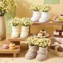 Chicingyou 3 Set Baby Shower Table Decorations Crochet Knitted Baby Booties Bulk with Dried Pampas Grass Bouquet Boho Table Centerpieces Gender Reveal Party Decor