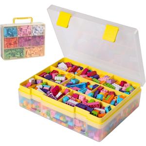 Douorgan Toy Storage Organizer for Lego Stackable Organizer Bins Portable Organizer Containers Storage Box Plastic Case for Bead Bracelet Making DIY Jewelry Nail Charms (Yellow)