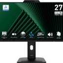 MSI PRO MP272PMG, 24-inch IPS 1920 x 1080 (FHD) Computer Monitor, 120Hz, Webcam, Adaptive-Synch, EPEAT Silver, HDMI, DisplayPort, VGA Port, VESA Mountable, Tilt, Height Adjustable, Speaker, 1ms, Black