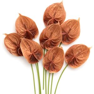 Ling's Moment Artificial Anthurium Flowers, 8pcs Terracotta Faux Greenery Stems, Burnt Orange Silk Filler Plants for DIY Wedding Bouquets Centerpieces Arrangements Bridal Shower Party Home Decorations