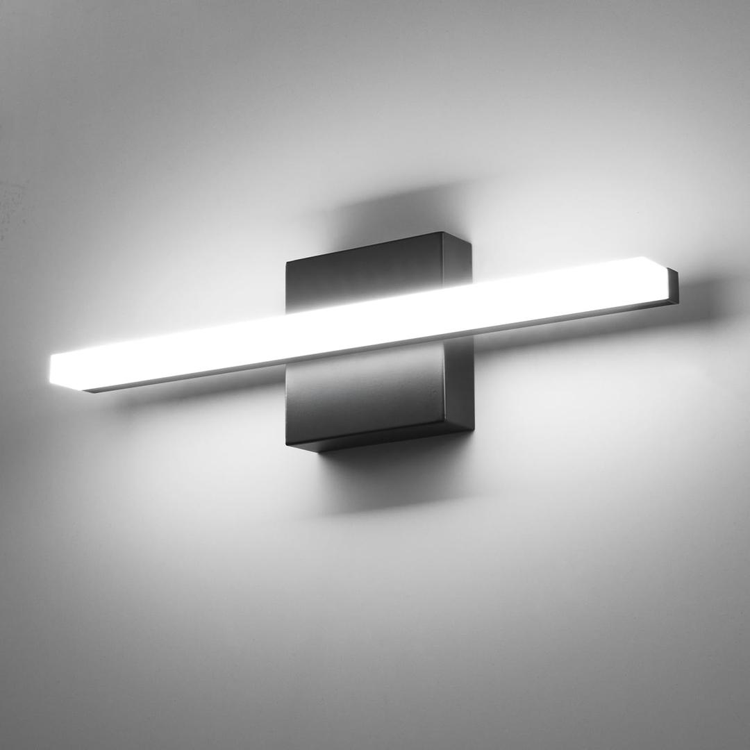 Combuh LED Bathroom Light Fixtures Over Mirror, 16 Inch 9W Black Vanity Light Bar for Bathroom, IP44 Modern Bath Wall Lighting Fixture Indoor Cool White 6000K (6000K-Not Dimmable)