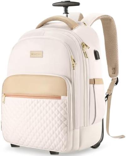 Arcoyard Rolling Backpack For Adults With Wheels, 40L Wheeled Backpack For Women, Travel Roller Backpacks, Carry On Luggage, Rolling Bag, Beige