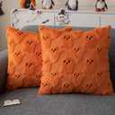 JXZYGMD Halloween Pillow Cover 18x18 Set of 2 Orange Ghost Pillow Covers Soft Plush Throw Pillows for Sofa Halloween Home Decor,  Orange, 18" x 18" (Pack of 2)