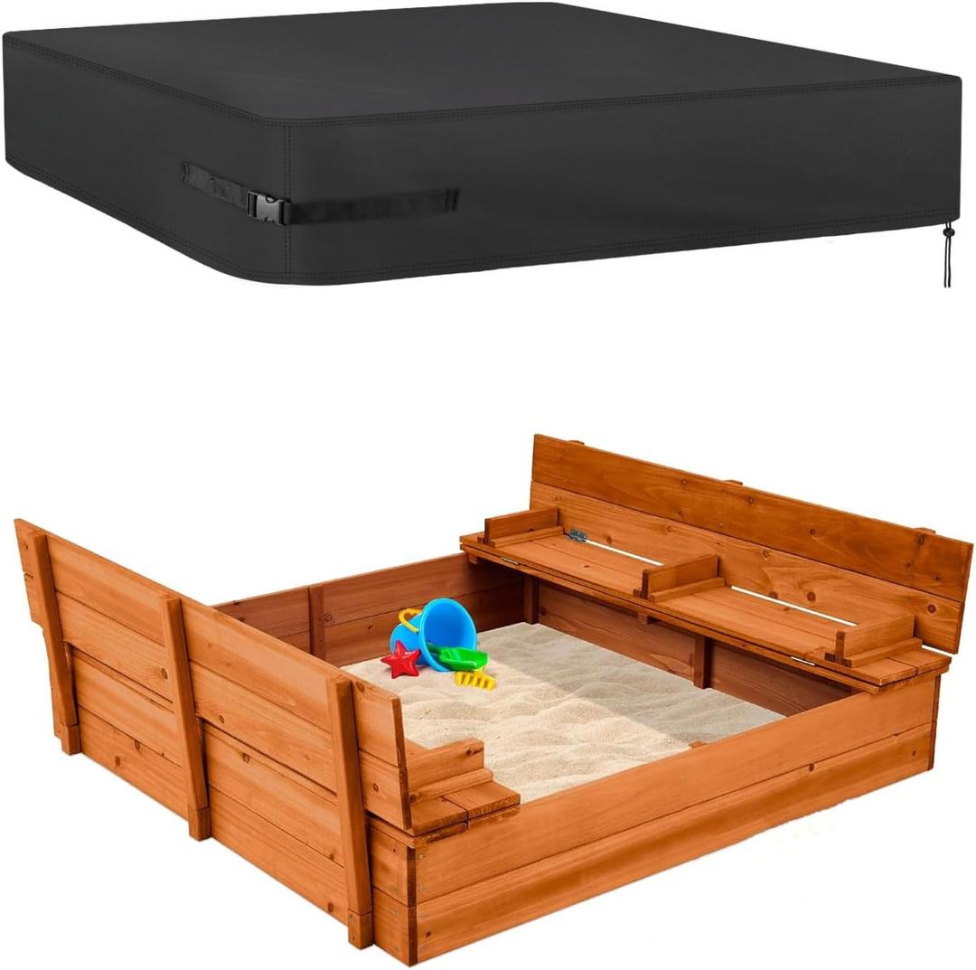Kasla Sandbox Cover, Square Sandbox Cover Waterproof, Outdoor Toddler's Large Sand Box Covers for Sand Protection (Black, 50" L50" W8" H)