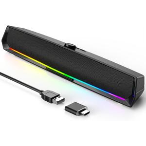 Computer Speakers for Desktop,PC Speakers Gaming Sound bar with Colorful Light,USB Speaker With Bluetooth for PCs Desktop Laptop Tablets,Wired Bluetooth Speaker for Phones(Type-C Adapter Included)