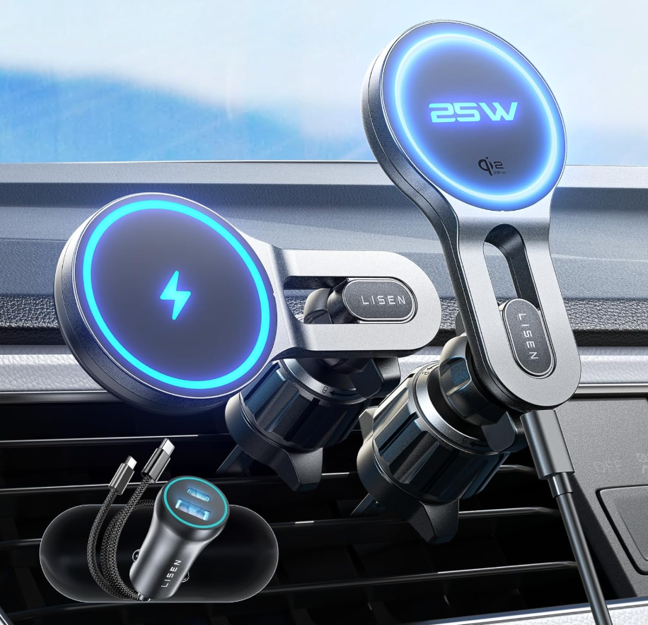 LISEN for Qi2.2 25W MagSafe Car Mount Charger, [Stable & Fast Charging] for Car Vent Magnetic Wireless Car Charger, Car Phone Holder Charger Car Accessories Fits iPhone 17 Pro Max Air 16 15 14 13 12