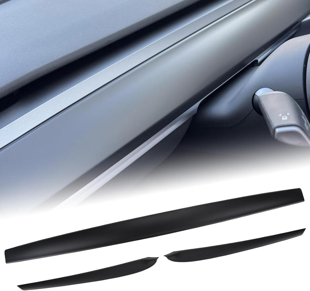 One-Piece No Gap Dashboard Cover Wrap and Front Door Trim Panel Compatible with 2019-2024 Tesla Model Y 2021-2023 Model 3 Interior Matte Black