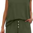 Tankaneo Womens 2 Piece Summer Outfits Casual Crewneck Sleeveless Tank Tops and Shorts Lounge Matching Sets