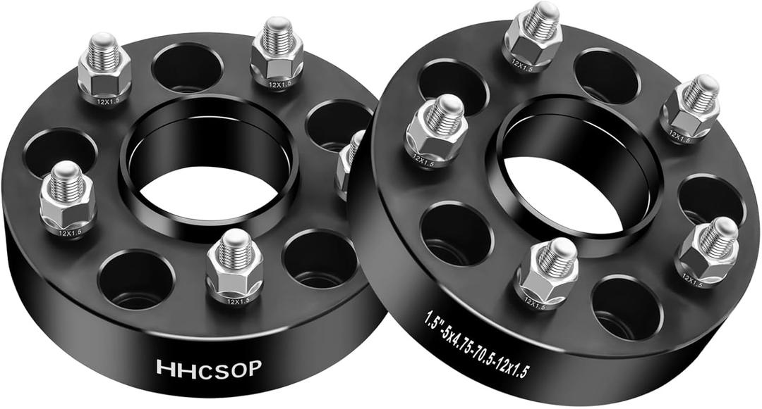5x4.75 Wheel Spacers 1.5" (38mm) Bore 70.5mm with M12X1.5 Studs for Chevy S10 Camaro Corvette Impala | GMC S15 Sonoma Jimmy | Pontiac Firebird GTO Phoenix | Cadillac XLR, 2PCS 5x120.65mm Wheel Adapter (Black)