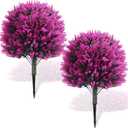 Yunlly Set of 2 Real to Touch Outdoor Topiary Tree 24" Fake Plants Front Porch Decor Artificial Boxwood Ball Faux Bush with Ground Spike, UV Resistant Fake Shrubs for Garden Yard(Fuchsia)