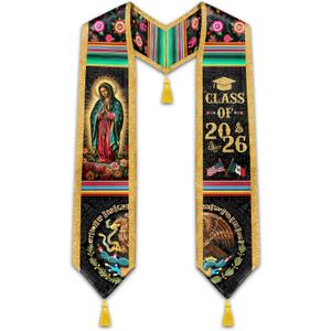 Mexican Graduation Stole Class of 2026, Hispanic Mexican American Flag Graduation Sash